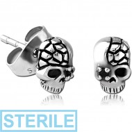 STERILE SURGICAL STEEL KOOL KATANA JEWELLED EAR STUDS PAIR - SKULL PIERCING
