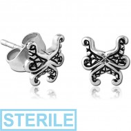 STERILE SURGICAL STEEL KOOL KATANA EAR STUDS PAIR - TENTACLES