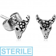 STERILE SURGICAL STEEL KOOL KATANA EAR STUDS PAIR - BUFFALO HEAD