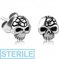 STERILE SURGICAL STEEL KOOL KATANA EAR STUDS PAIR - SKULL PIERCING