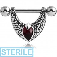 STERILE SURGICAL STEEL KOOL KATANA NIPPLE SHIELD WITH GARNET - WINGS