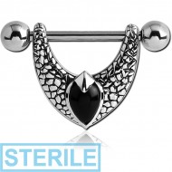 STERILE SURGICAL STEEL KOOL KATANA NIPPLE SHIELD WITH ONYX - WINGS PIERCING