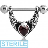 STERILE SURGICAL STEEL KOOL KATANA JEWELLED NIPPLE SHIELD WITH GARNET - WINGS
