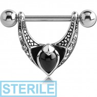 STERILE SURGICAL STEEL KOOL KATANA JEWELLED NIPPLE SHIELD WITH GARNET - WINGS PIERCING