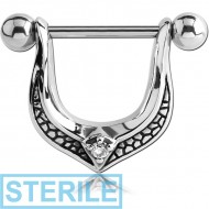 STERILE SURGICAL STEEL KOOL KATANA JEWELLED NIPPLE STIRRUP PIERCING
