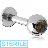 STERILE SURGICAL STEEL JEWELLED LABRET WITH SYNTHETIC OPAL PIERCING
