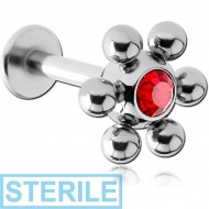 STERILE SURGICAL STEEL LABRET WITH JEWELLED FLOWER BALL