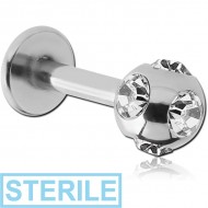 STERILE SURGICAL STEEL LABRET WITH MULTI JEWELLED BALL PIERCING