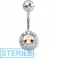 STERILE SURGICAL STEEL DOUBLE JEWELLED MULTI NAVEL BANANA PIERCING