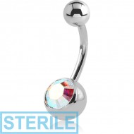 STERILE SURGICAL STEEL JEWELLED LARGE NAVEL BANANA PIERCING