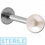 STERILE SURGICAL STEEL LABRET WITH SYNTHETIC PEARL PIERCING