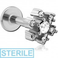 STERILE SURGICAL STEEL SWAROVSKI CRYSTAL JEWELLED LABRET - FLOWER PIERCING