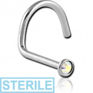 STERILE SURGICAL STEEL VALUE CRYSTAL JEWELLED LARGE LEFT CURVE NOSE STUD PIERCING