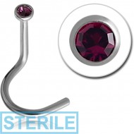 STERILE SURGICAL STEEL OPTIMA CRYSTAL JEWELLED LARGE LEFT CURVE NOSE STUD PIERCING