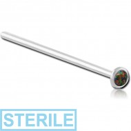 STERILE SURGICAL STEEL STRAIGHT NOSE STUD 19MM WITH SYNTHETIC OPAL PIERCING