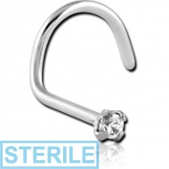 STERILE SURGICAL STEEL LARGE LEFT CURVED PRONG SET 1.5MM JEWELLED NOSE STUD PIERCING