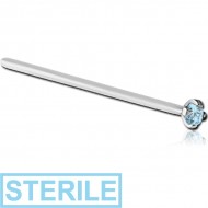 STERILE SURGICAL STEEL STRAIGHT PRONG SET 1.5MM JEWELLED NOSE STUD 19MM PIERCING