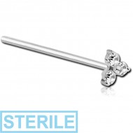 STERILE SURGICAL STEEL STRAIGHT PRONG SET JEWELLED TRINITY NOSE STUD PIERCING