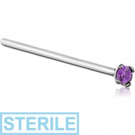 STERILE SURGICAL STEEL STRAIGHT PRONG SET 2MM JEWELLED NOSE STUD 19MM PIERCING