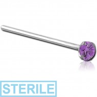 STERILE SURGICAL STEEL STRAIGHT PRONG SET 2.5MM JEWELLED NOSE STUD 19MM PIERCING