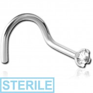 STERILE SURGICAL STEEL LARGE LEFT CURVED NOSE STUD PRONG SET DIAMOND 1.35MM