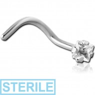 STERILE SURGICAL STEEL LARGE LEFT CURVED PRONG SET SQUARE JEWELLED NOSE STUD