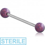 STERILE SURGICAL STEEL MICRO BARBELL WITH DOUBLE SYNTHETIC OPAL BALLS