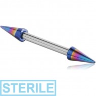 STERILE SURGICAL STEEL MICRO BARBELL WITH ANODISED LONG CONES