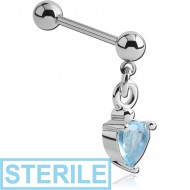 STERILE SURGICAL STEEL MICRO BARBELL WITH DANGLING PRONG SET HEART CHARM