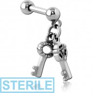 STERILE SURGICAL STEEL MICRO BARBELL WITH DANGLING CHARM - KEY