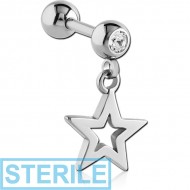 STERILE SURGICAL STEEL JEWELLED MICRO BARBELL WITH STAR CHARM