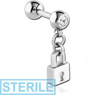 STERILE SURGICAL STEEL JEWELLED MICRO BARBELL WITH MASTER KEY CHARM