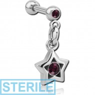 STERILE SURGICAL STEEL MICRO BARBELL WITH DANGLING CHARM - STAR PIERCING