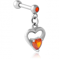 SURGICAL STEEL MICRO BARBELL WITH DANGLING CHARM - HEART PIERCING