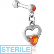 STERILE SURGICAL STEEL MICRO BARBELL WITH DANGLING CHARM - HEART