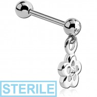 STERILE SURGICAL STEEL JEWELLED MICRO BARBELL WITH FLOWER CHARM