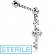 STERILE SURGICAL STEEL JEWELLED MICRO BARBELL WITH KEY CHARM PIERCING