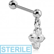 STERILE SURGICAL STEEL JEWELLED MICRO BARBELL WITH FLOWER CHARM PIERCING