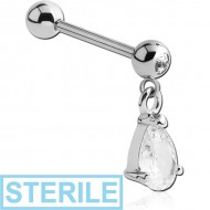 STERILE SURGICAL STEEL JEWELLED MICRO BARBELL WITH TEAR DROP CHARM
