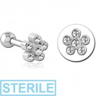 STERILE SURGICAL STEEL JEWELLED TRAGUS MICRO BARBELL - FLOWER PIERCING