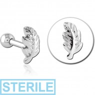 STERILE SURGICAL STEEL TRAGUS MICRO BARBELL - LEAF PIERCING