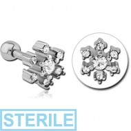 STERILE SURGICAL STEEL SWAROVSKI CRYSTAL JEWELLED TRAGUS MICRO BARBELL - FLOWER PIERCING