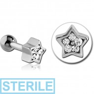 STERILE SURGICAL STEEL JEWELLED TRAGUS MICRO BARBELL - STAR PIERCING