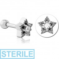 STERILE SURGICAL STEEL JEWELLED TRAGUS MICRO BARBELL - STAR