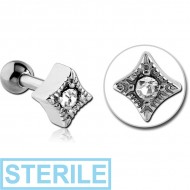 STERILE SURGICAL STEEL JEWELLED TRAGUS MICRO BARBELL - DIAMOND