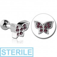 STERILE SURGICAL STEEL JEWELLED TRAGUS MICRO BARBELL - BUTTERFLY