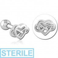 STERILE SURGICAL STEEL TRAGUS MICRO BARBELL - INFINITY HEART PIERCING