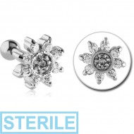 STERILE SURGICAL STEEL JEWELLED TRAGUS MICRO BARBELL - FLOWER