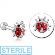 STERILE SURGICAL STEEL TRAGUS MICRO BARBELL - LADY BUG