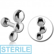 STERILE SURGICAL STEEL TRAGUS MICRO BARBELL - TRIPLE BALL